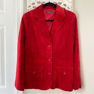 Liz Claiborne Vintage Suede Leather Blazer Jacket Size 12 Retro 90s Preppy